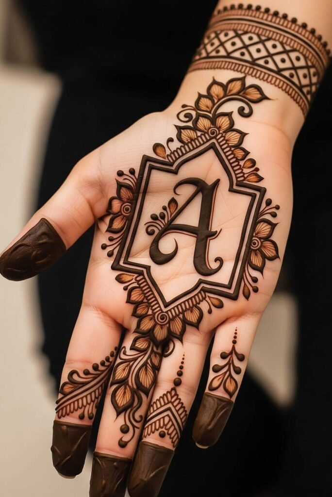 Bold A in mehndi art