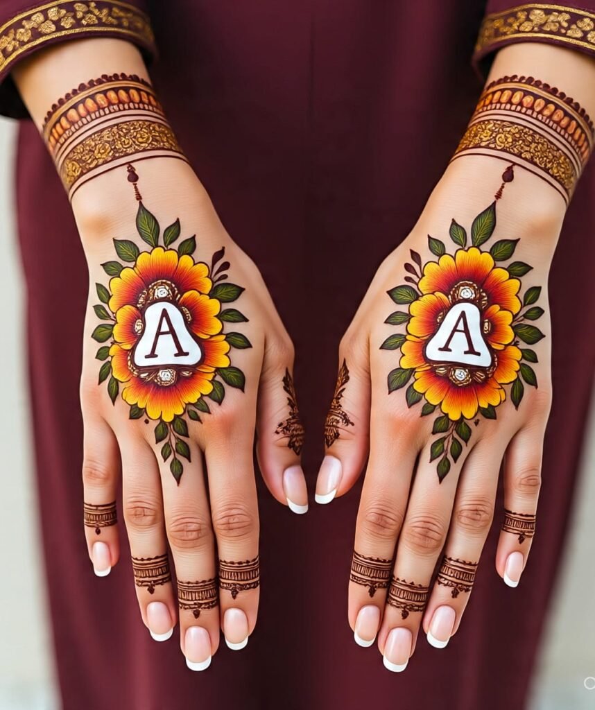 a letter mehndi design 21
