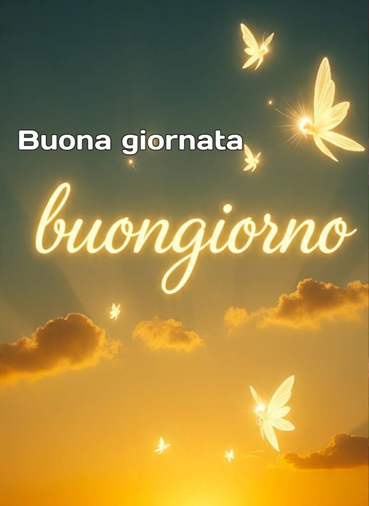 n questa foto ci sono quattro simpatiche fatine che volano sopra un sole luminoso. C'è un messaggio motivazionale che dice Sogna in grande per iniziare bene la giornata.