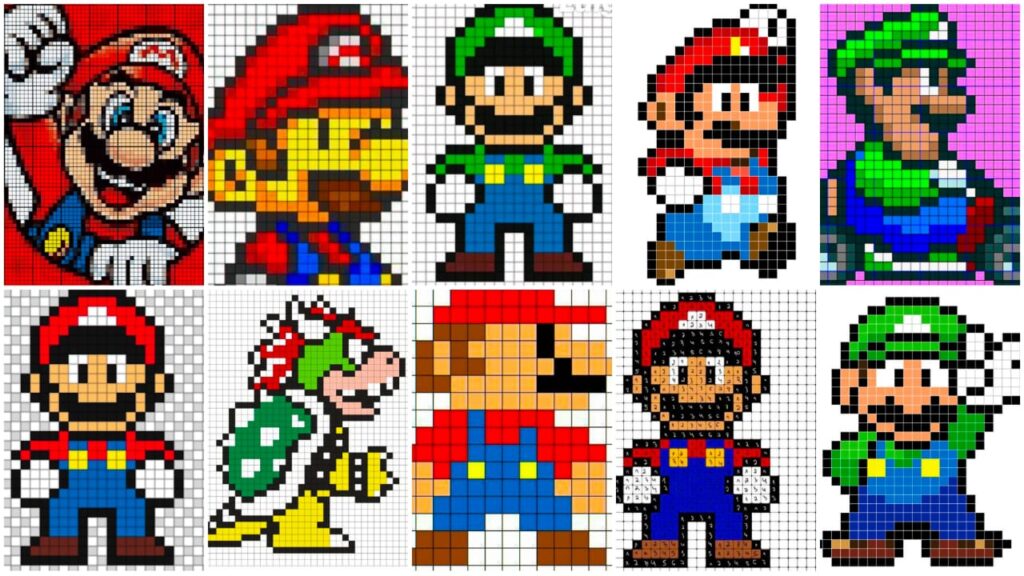 dibujos pixelados de mario bros