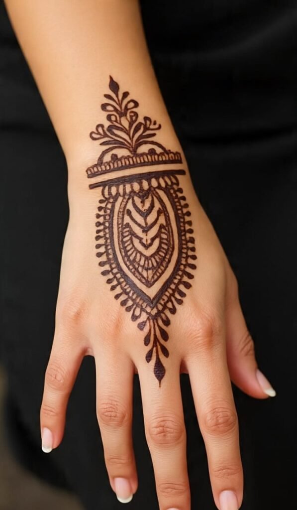 Back hand Arabic mehndi design with stylish flowers and vines, trending 2025 pattern
