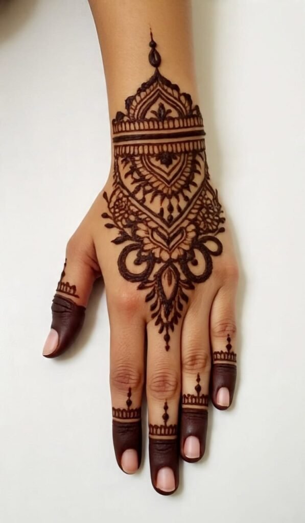 Left hand simple Arabic mehndi design with elegant curves and easy-to-draw layout