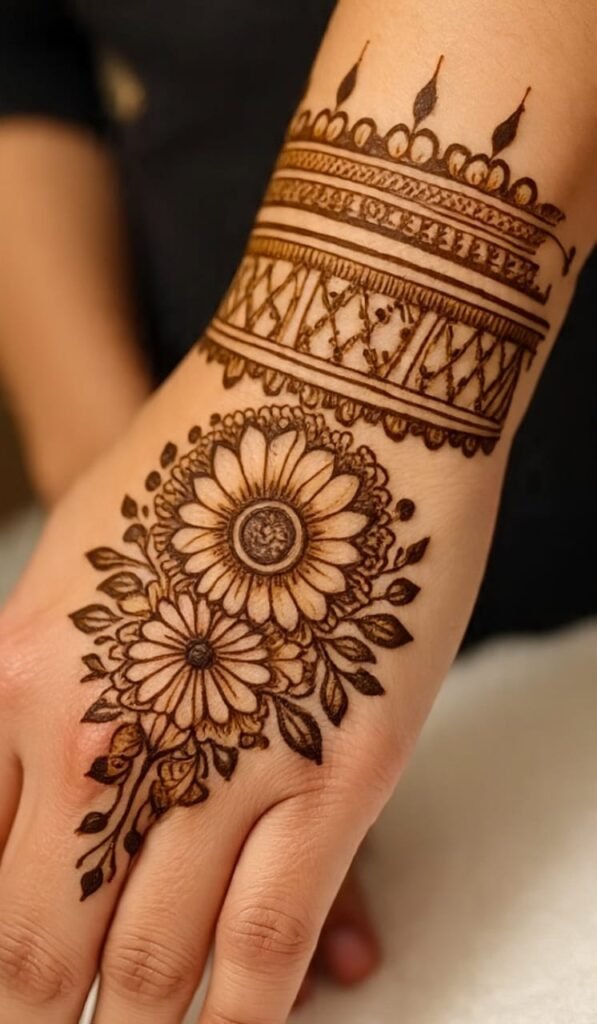 New stylish full hand Arabic mehndi design with minimal filling and elegant structure