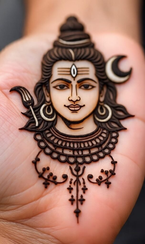Back Hand Mehndi with Om, Trishul, and Snake