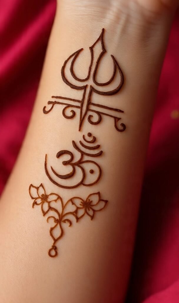 Bold Trishul Design on Fingers with Dotted Patterns