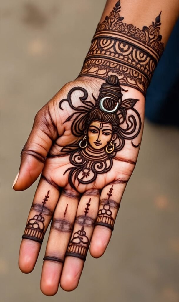 Shiva and Parvati Themed Mehndi Design for Karva Chauth