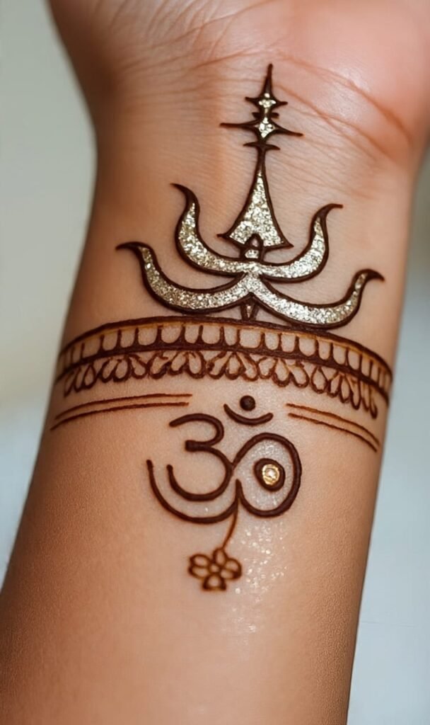 Stylish Om Symbol with Trishul Mehndi Design