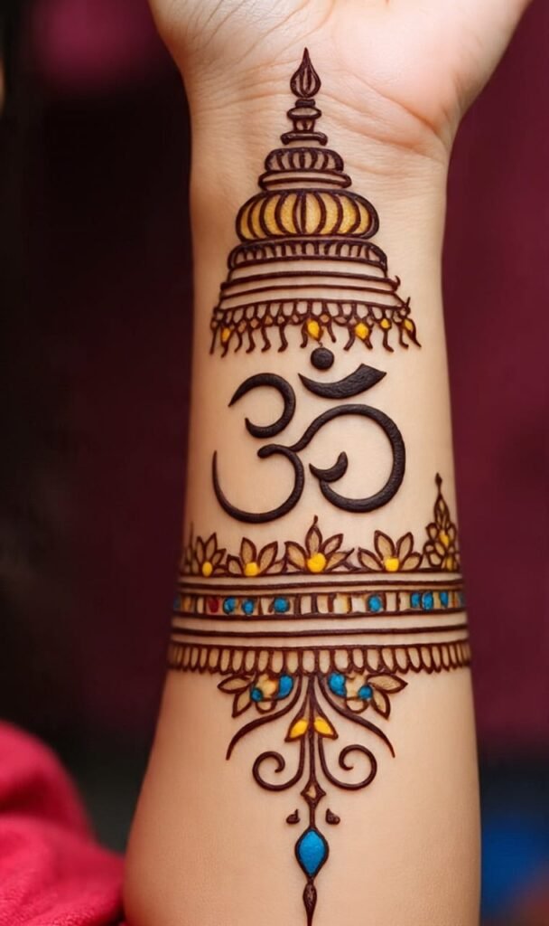 Traditional Shiva Mehndi Design with Rudraksha Elements