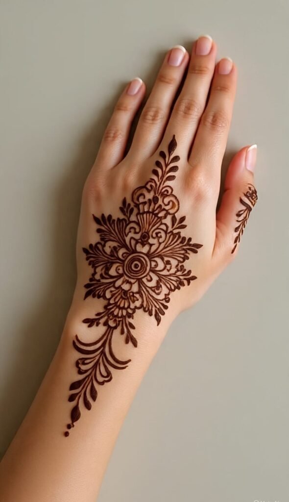 easy and simple mehndi design for back hand​