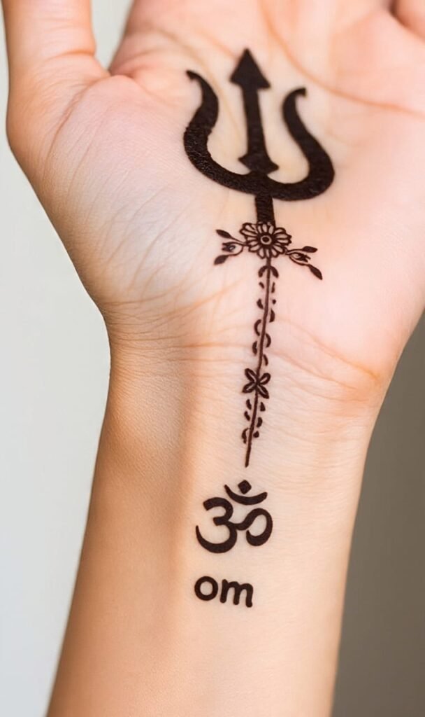 lord shiva om and trishul mehndi design​