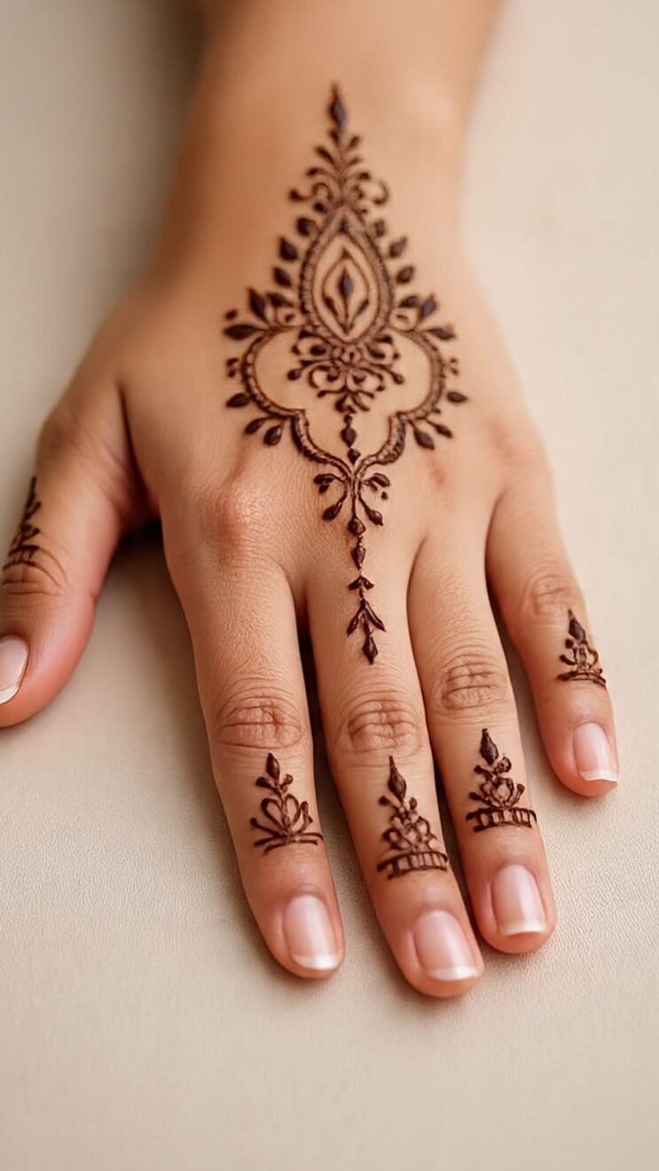 Cute simple mehndi design for palm and fingers