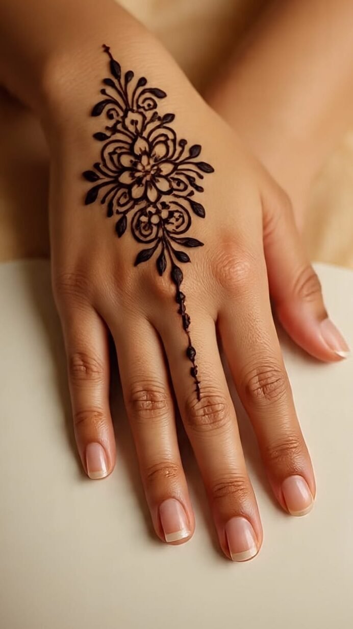 Light floral front hand mehndi for festive look