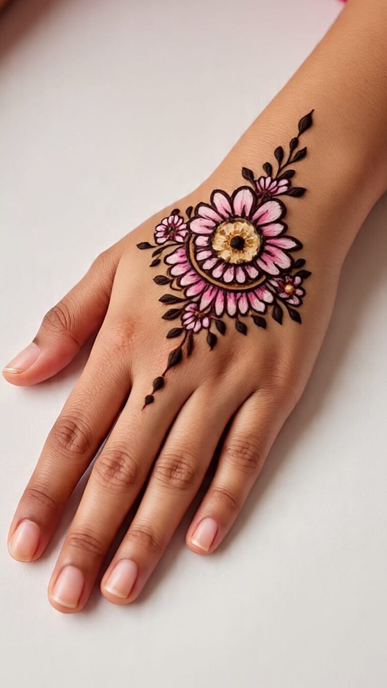 Starter mehndi design with simple curves and dots