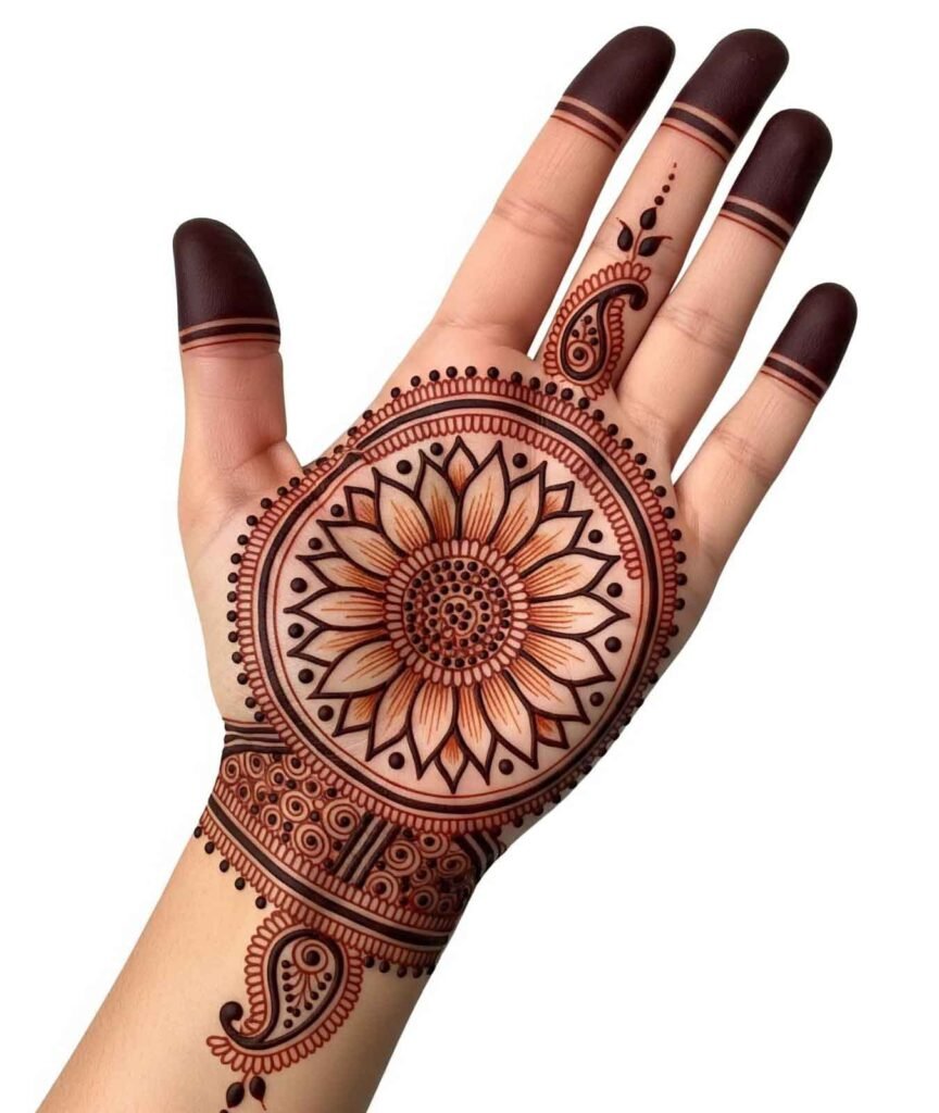 Circular mehndi design hands
