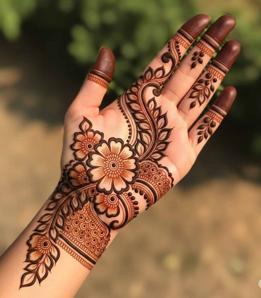 Easy bail mehndi pattern front hand