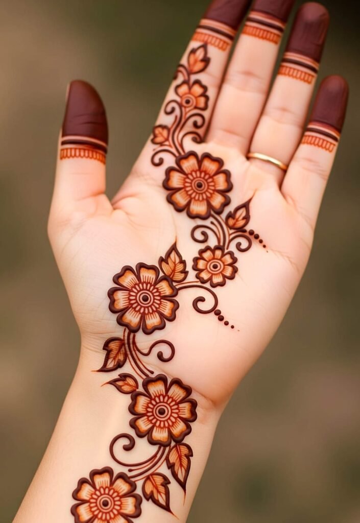 Elegant royal front hand mehndi design with intricate patterns