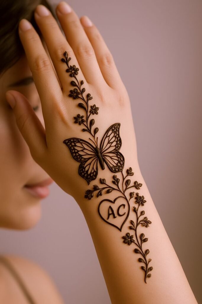 Front hand mehndi with royal jewelry style design