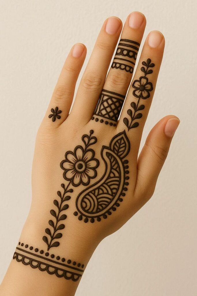 Half hand royal mehndi with elegant Arabic strokes
