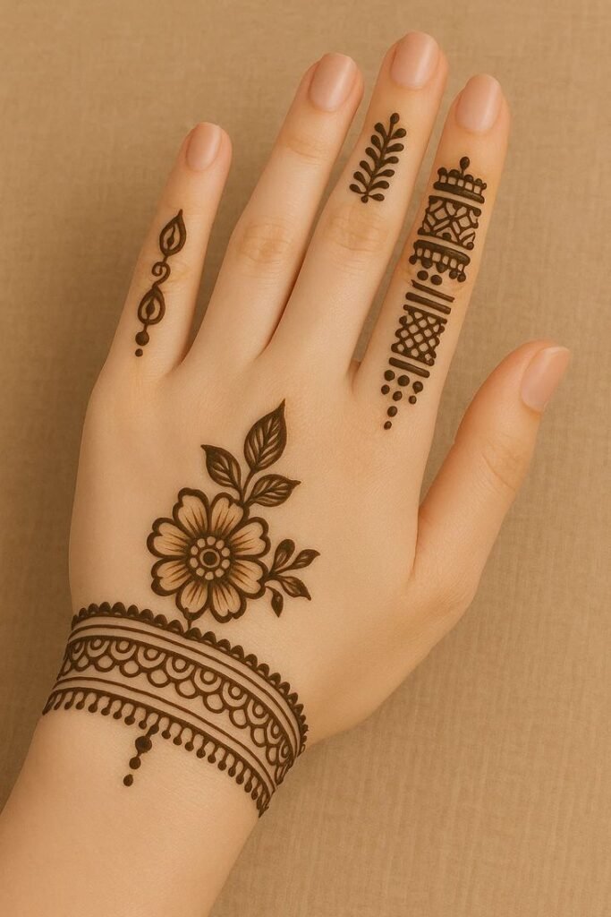 Royal mehndi design with elephant and peacock motifs