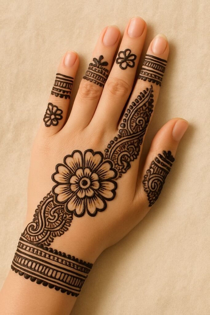 Royal shaded mehndi design for front hand