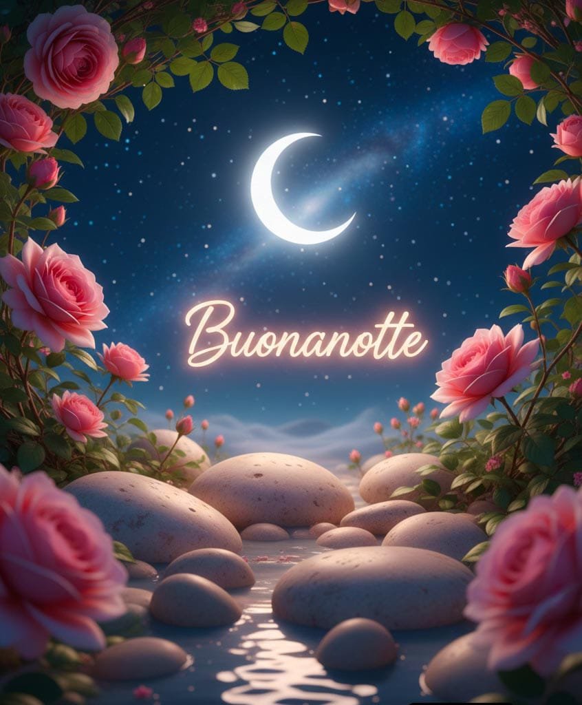 Con fiori di rosa e pietre è scritto buonanotte