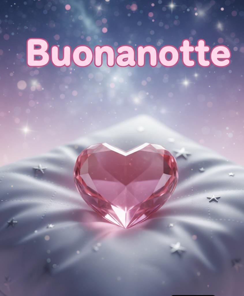 Un cuore di diamante fatto di pietre rosa e sopra è scritto buonanotte