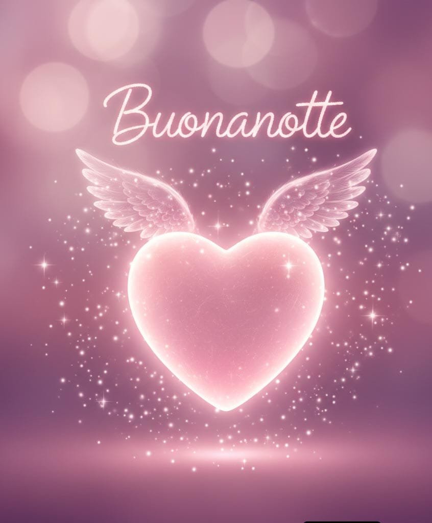 Un bell’angelo del cuore con sfondo rosa dà un messaggio di buonanotte