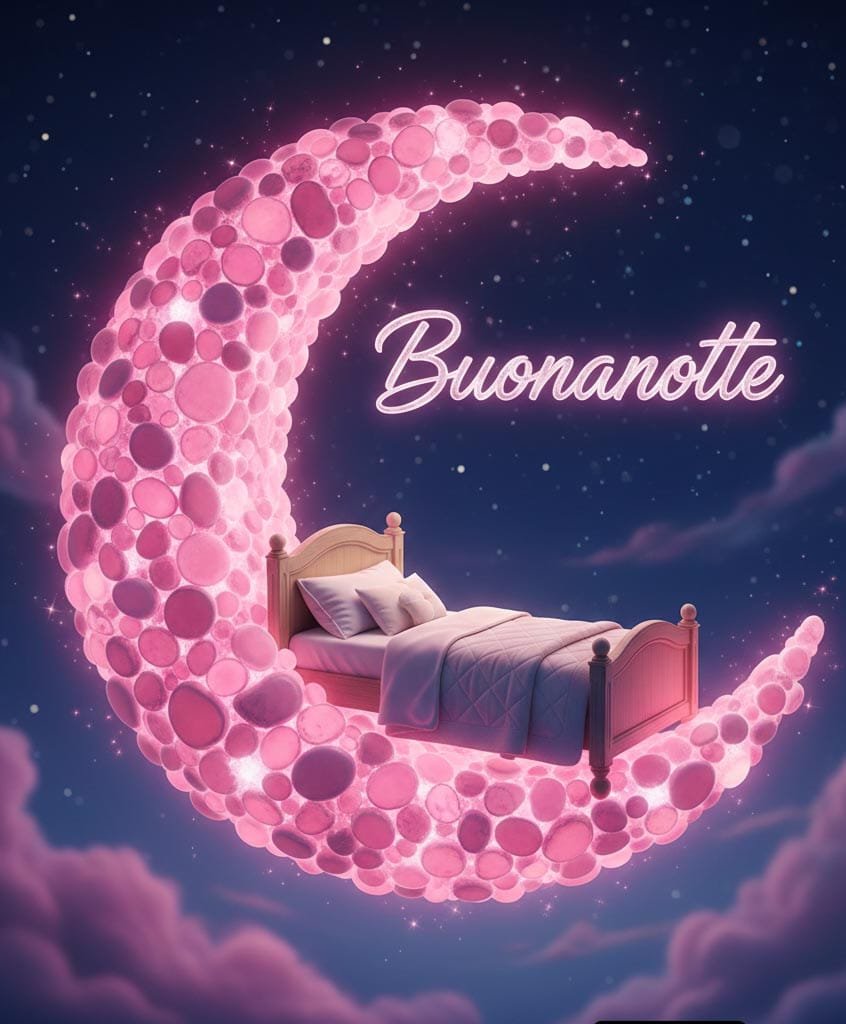 Una pietra rosa è fatta a forma di luna e dentro c’è un letto con scritto buonanotte
