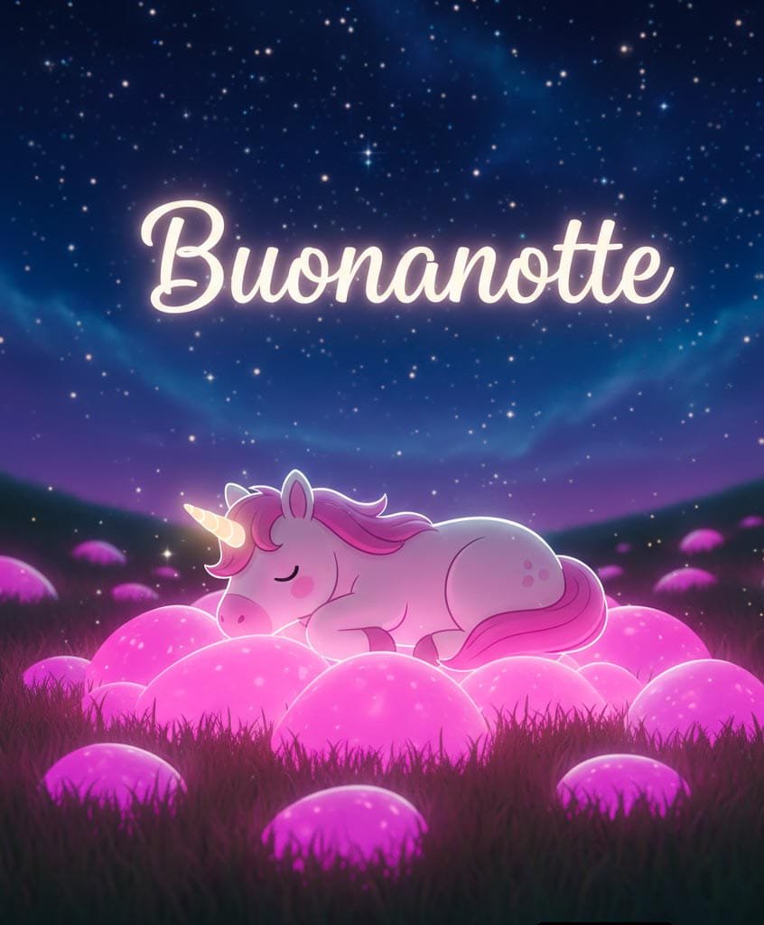 In pietra rosa nella foresta un bel cavallo dorme e dà un messaggio di buonanotte