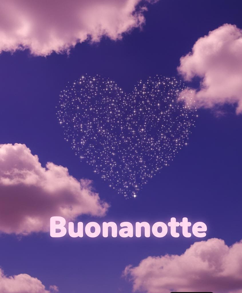 Nel cielo viola e con un cuore c’è un’immagine di buonanotte