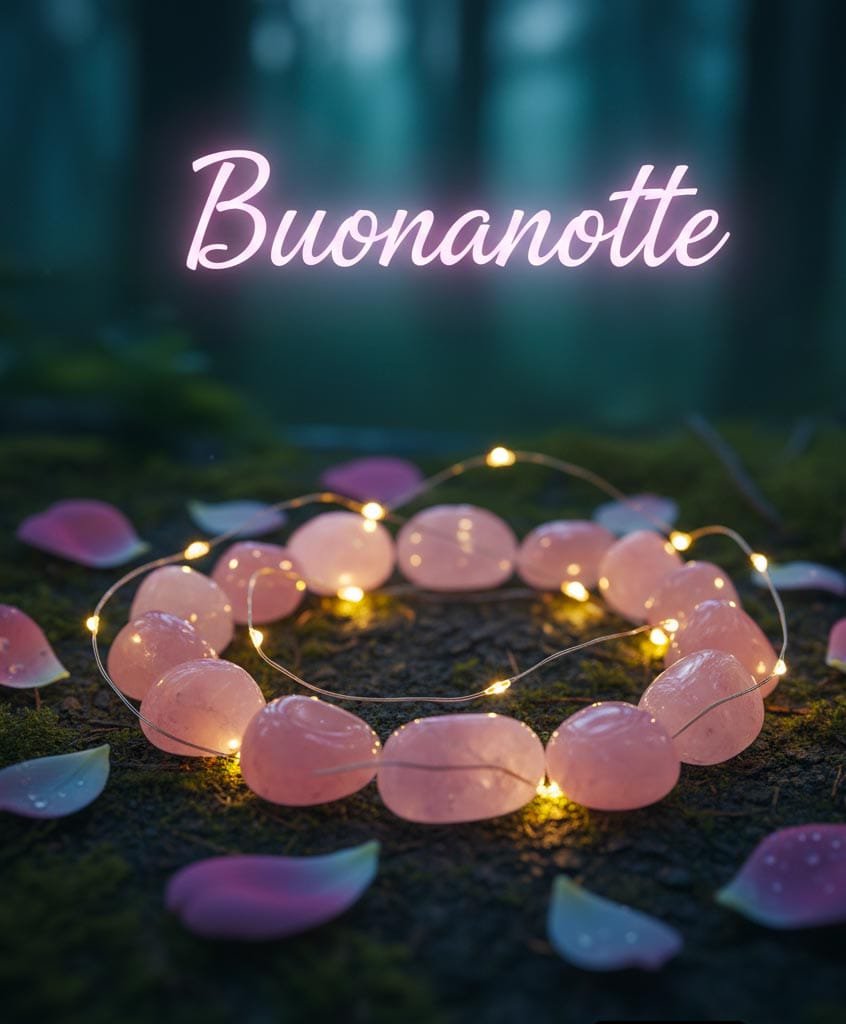 Nella foresta con pietre rosa e bella vista è scritto buonanotte