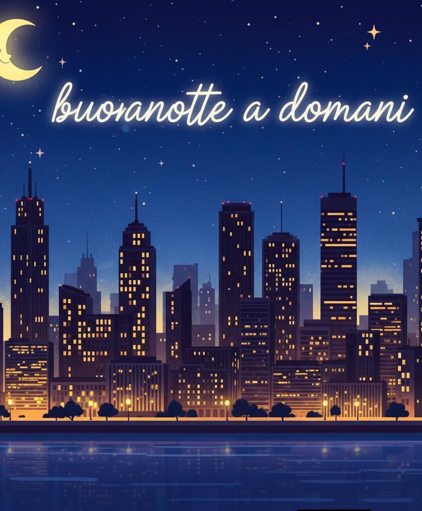 Un’immagine incantevole di notte, con un piccolo cucciolo marrone che dorme profondamente su una luna dorata e sorridente nel cielo pieno di stelle