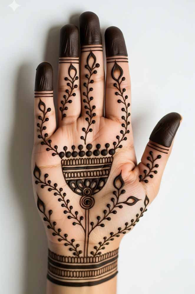 Stylish net pattern front hand mehndi