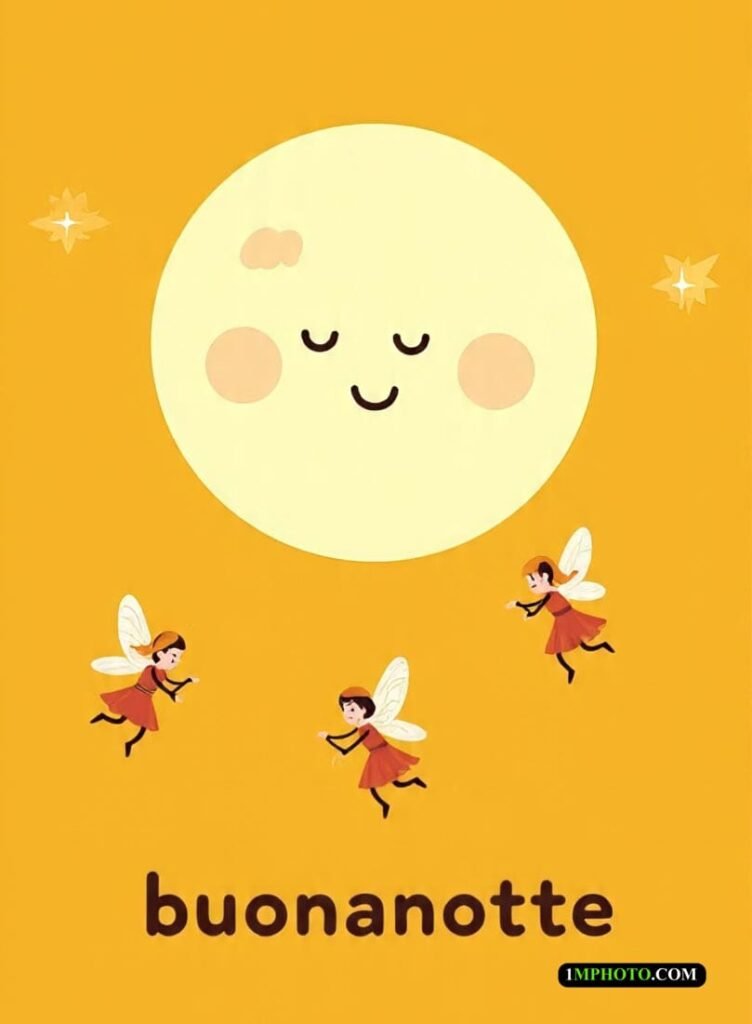 Tra stelle e foresta, fate in uno sfondo bellissimo con il testo Buonanotte