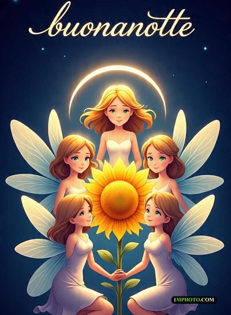 Un bel sole e sfondo blu brillante trasmettono il messaggio “Buonanotte”