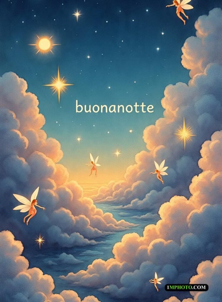 cielo è blu con stelle e sopra è scritto “Buonanotte