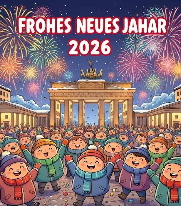 Frohes neues Jahr 2026 lustige Bilder kostenlos mit Feuerwerk