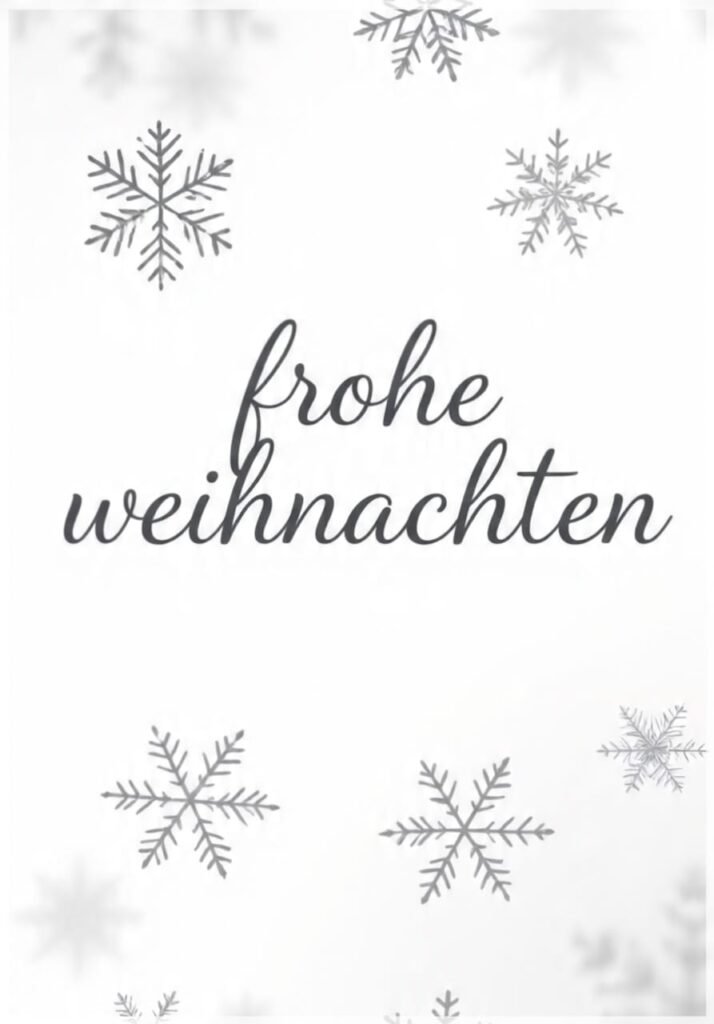 Eine minimalistische Karte in Weiß/Grau mit kalligrafischem Gruß und Schneeflocken Motiv