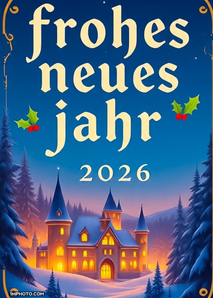 Cartoon Bild und niedliches Grußbild Frohes Neues Jahr im Schnee