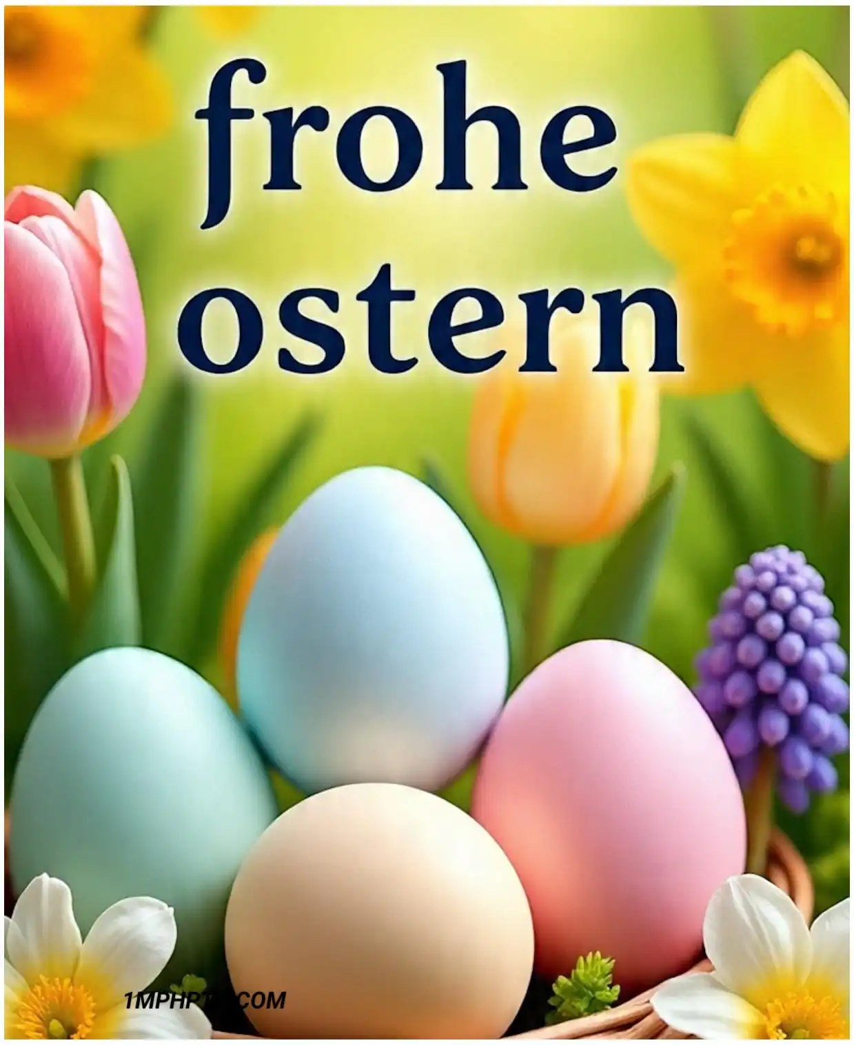 Ich wünsche euch allen frohe Ostern mit bunten Blumen und Eiern Bilder
