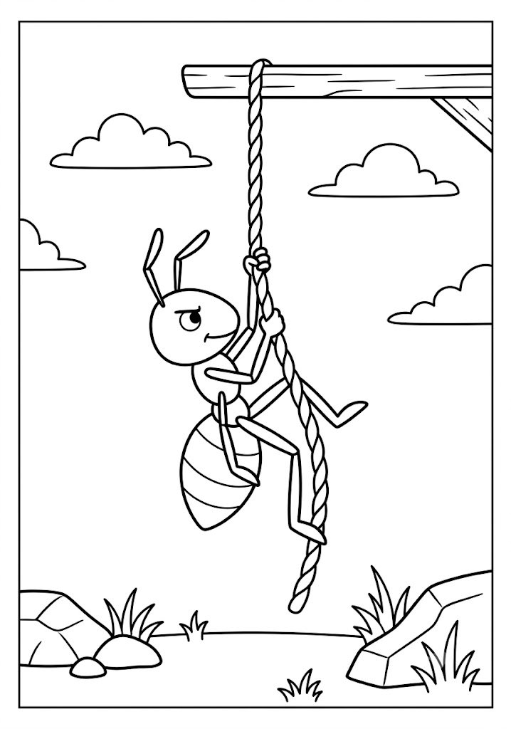 Ant Climbing a Rope Coloring Pages