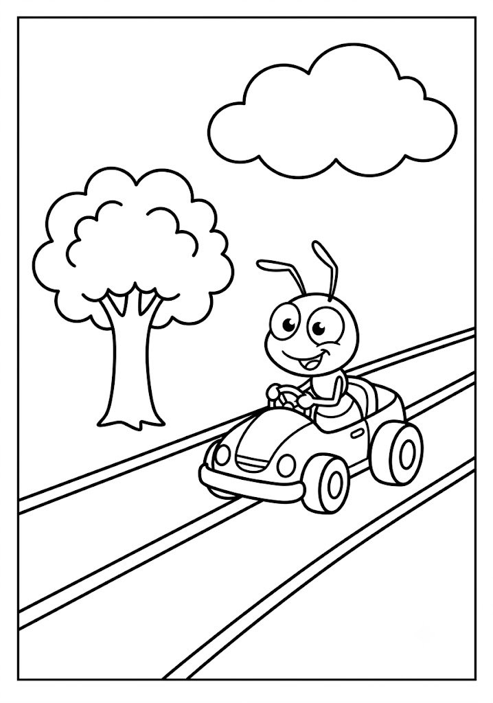 Ant Driving a Toy Car Coloring Pages