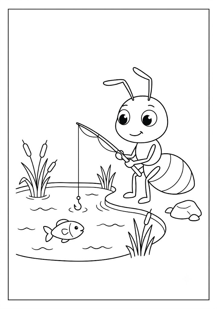 Ant Fishing Coloring Pages
