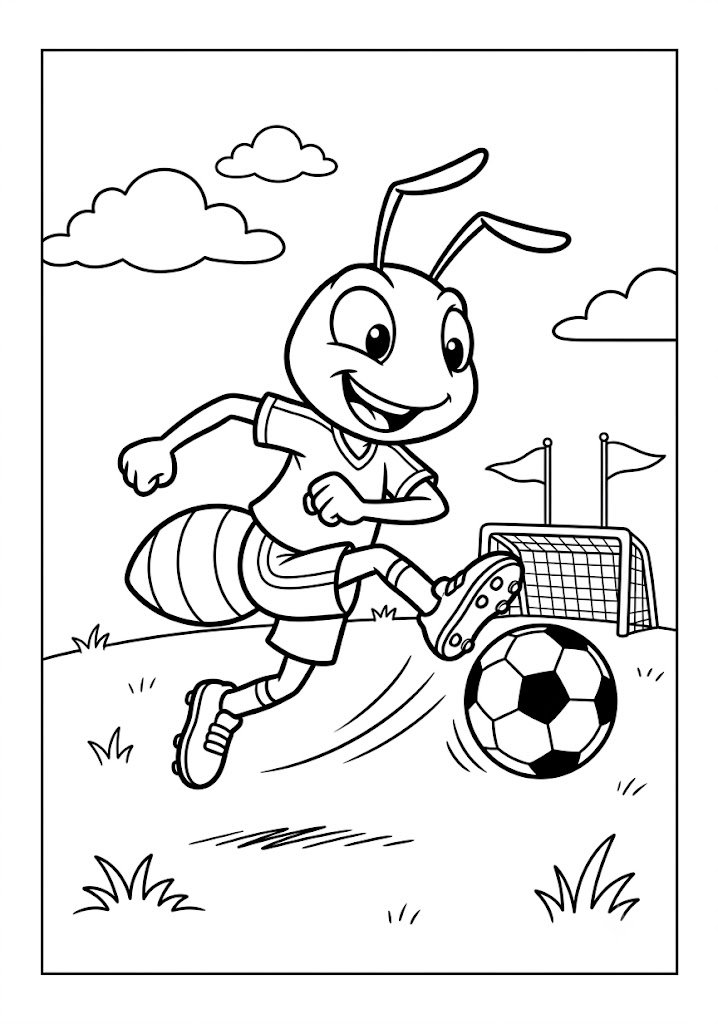 Ant Playing Soccer Coloring Pages