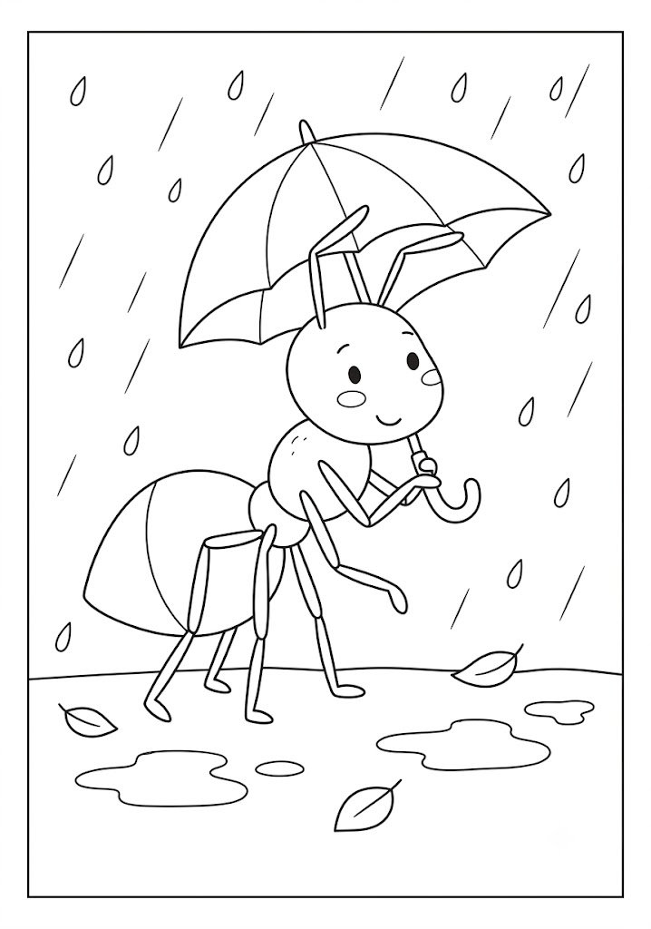 Ant Rainy Day Coloring Pages