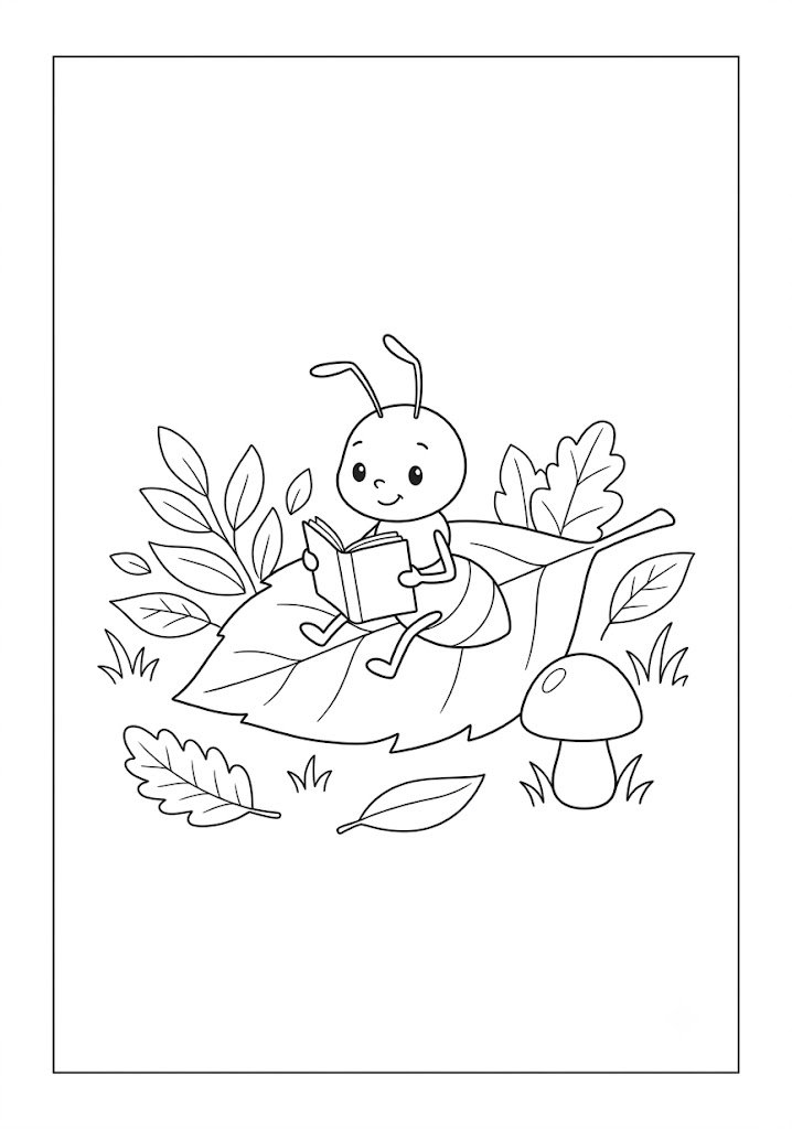 Ant Reading a Book Coloring Pages