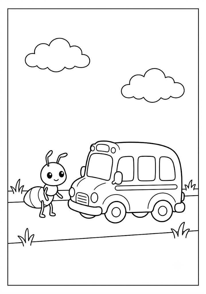 Ant School Bus Coloring Pages