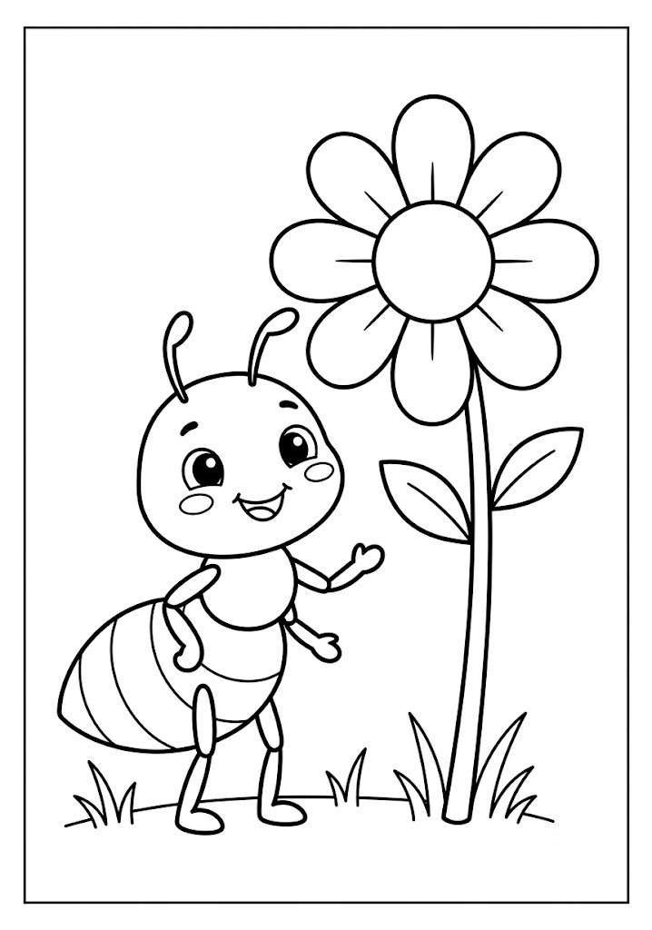 Ant and Flower Coloring Pages