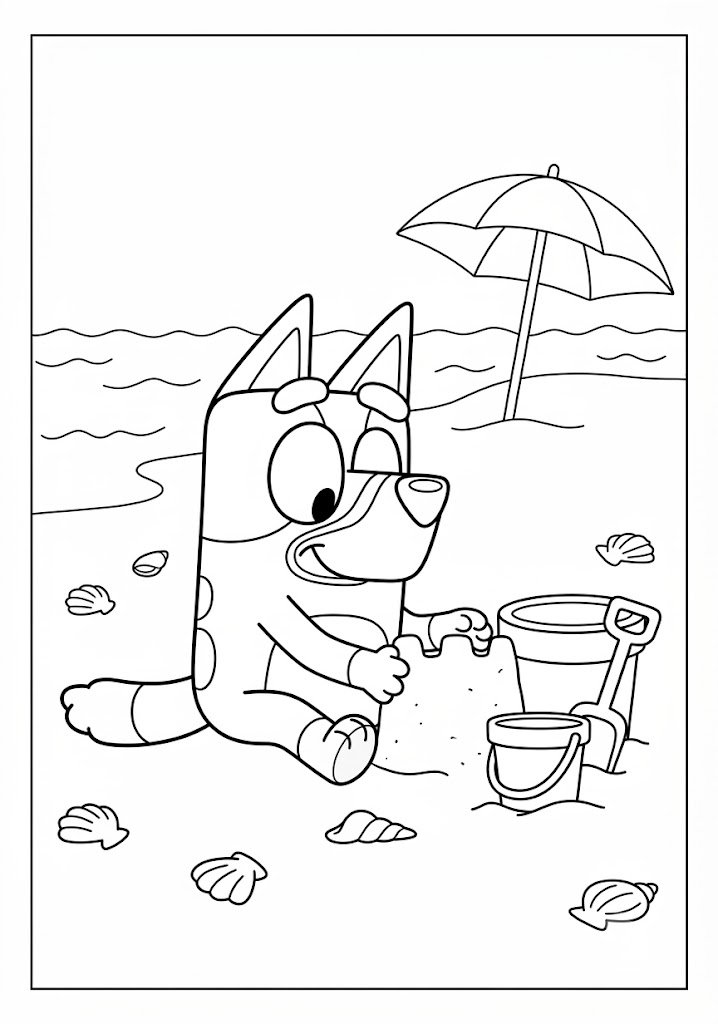 Bluey Building a Sandcastle Coloring Pages