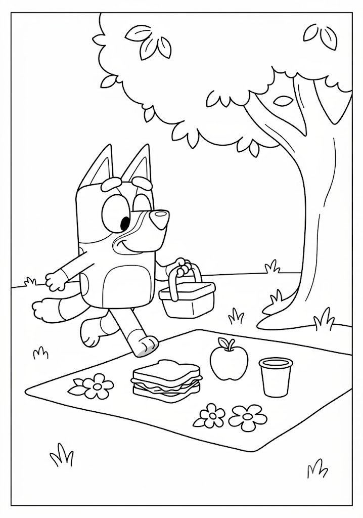 Bluey Carrying a Picnic Basket Coloring Pages